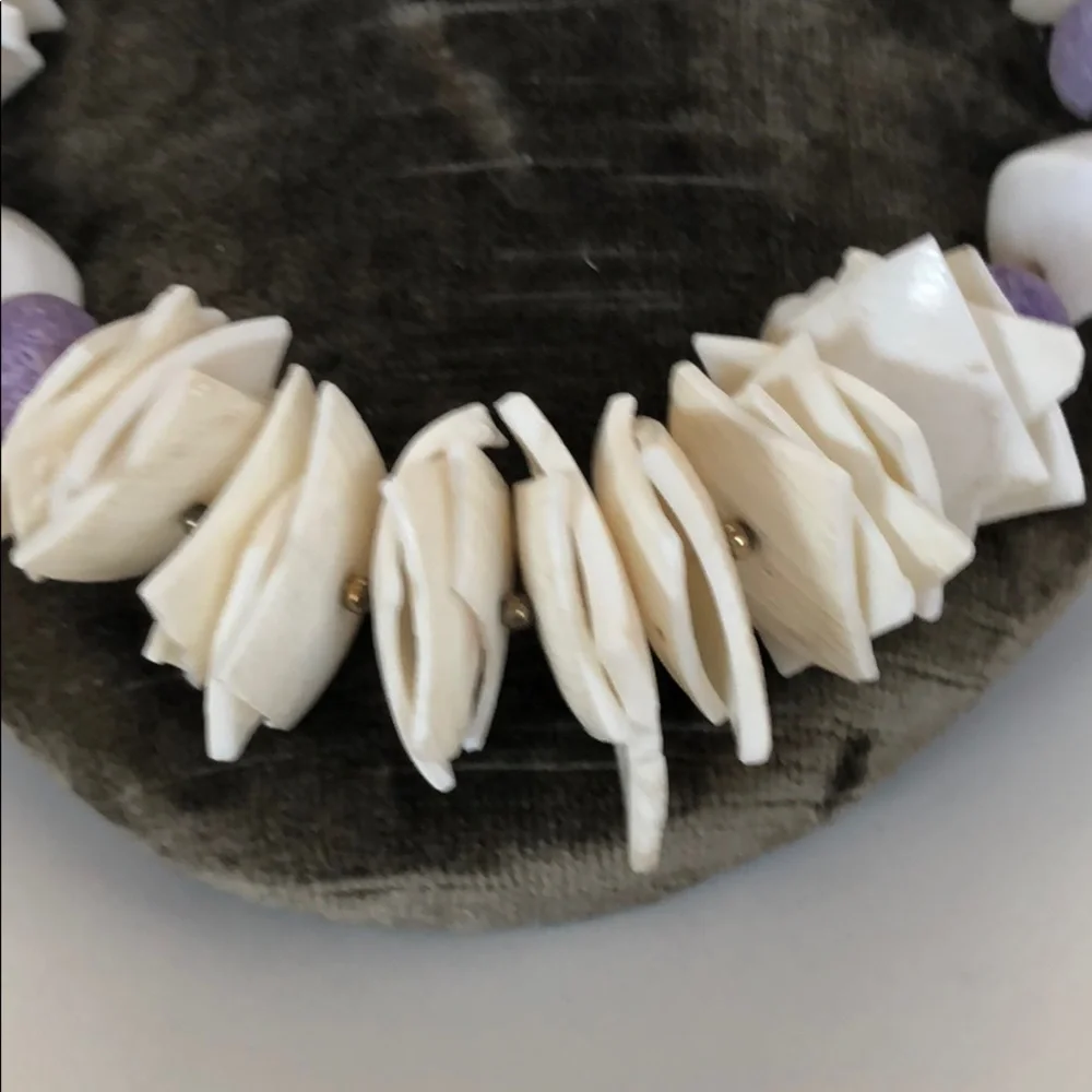 Hawaiian Cream and Purple Beaded Pula Necklace